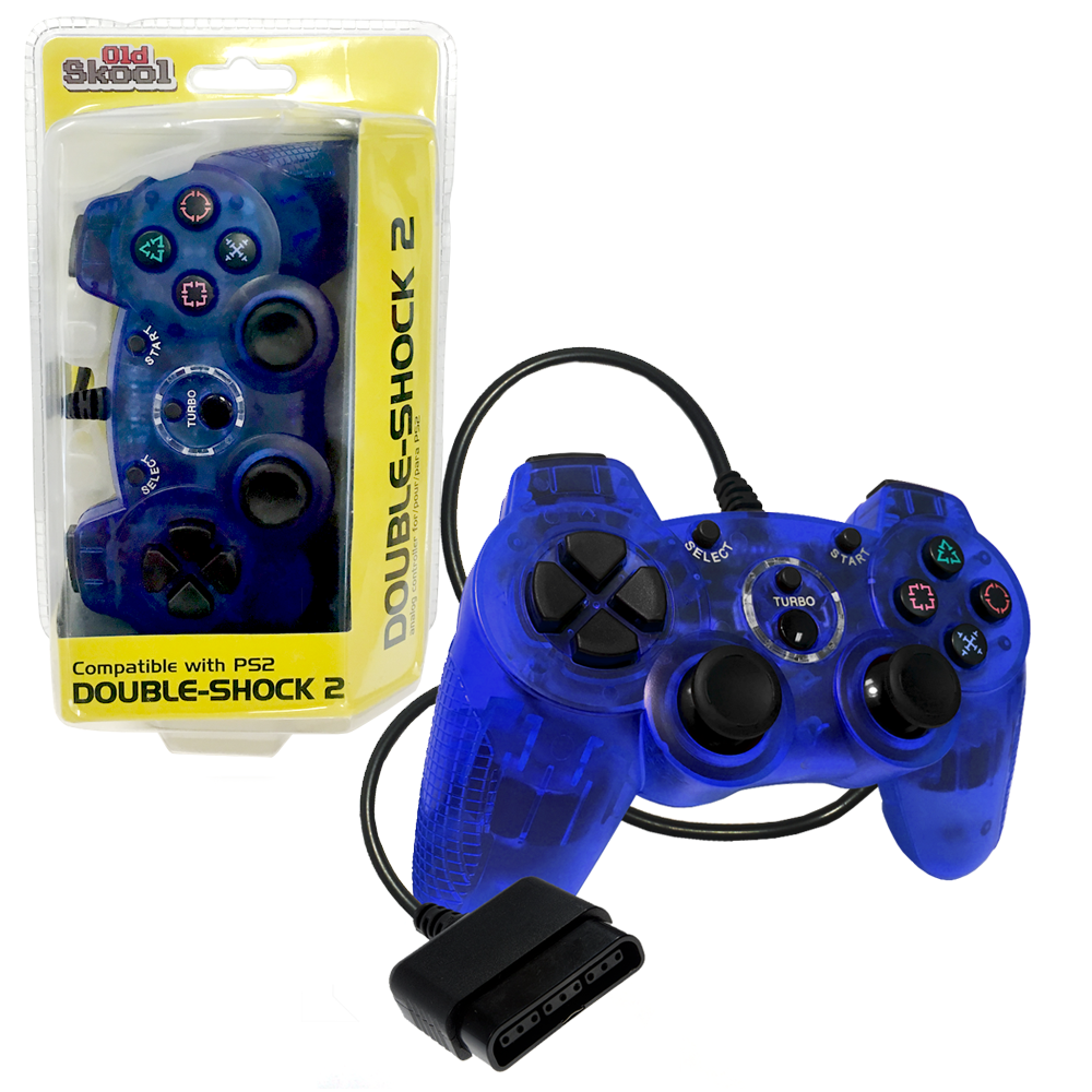 MANDO PS2 CON CABLE DE DOBLE DESCARGA 2 (AZUL)